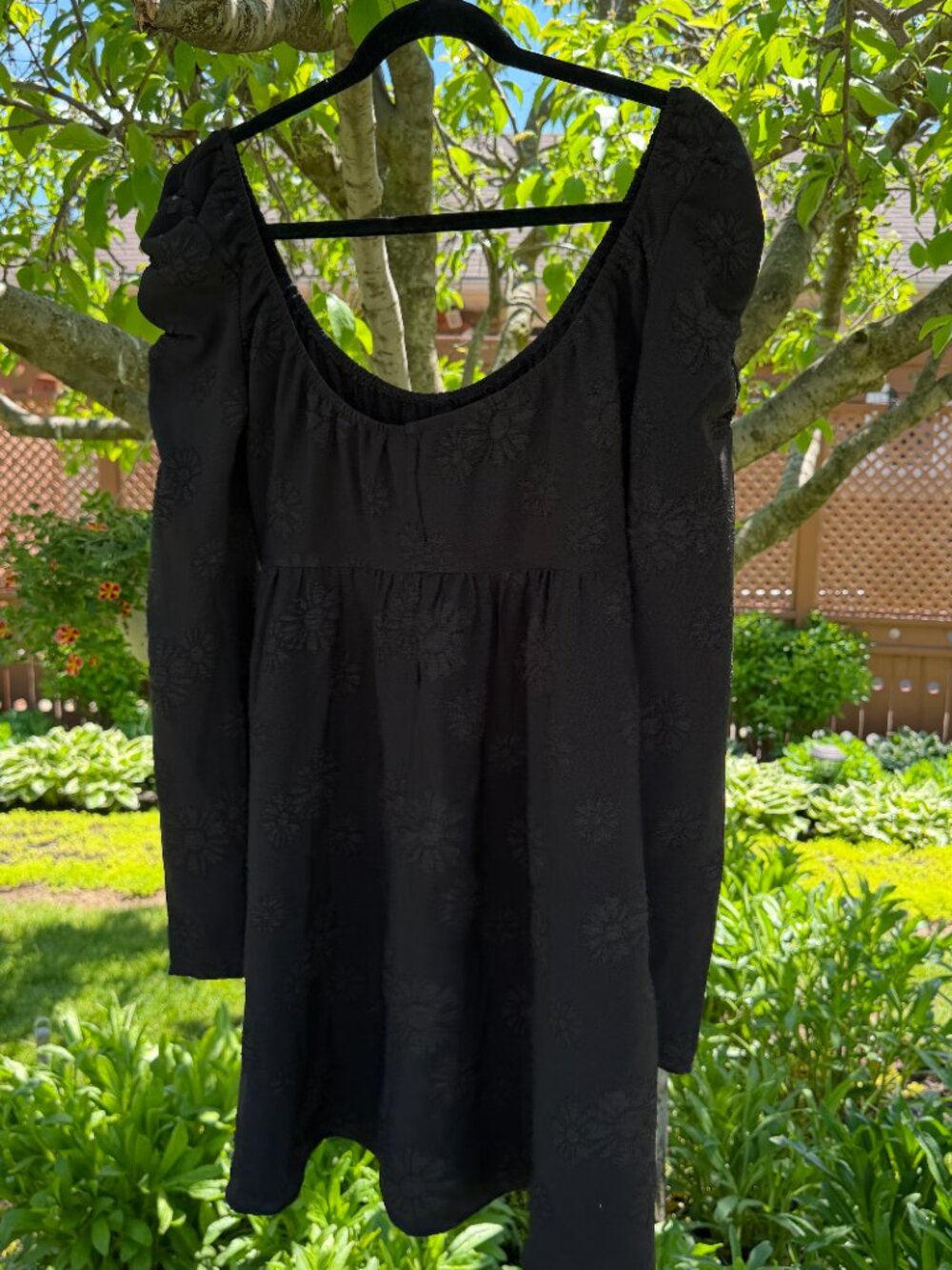 Black Floral Textured Babydoll Mini Dress - Picture 3 of 4